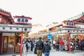 People shopping in Nakamise market, the traditional shopping street located at Sensoji Temple, Asakusa, Japan